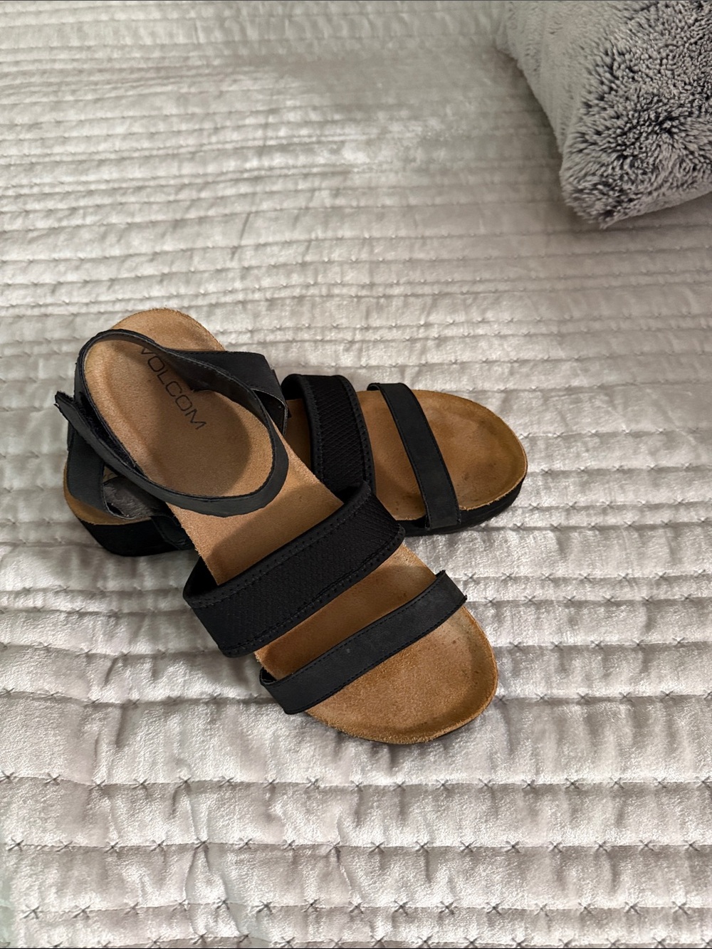 Volcom Black Strappy Open-Toe Women's Sandals with Tan Footbed